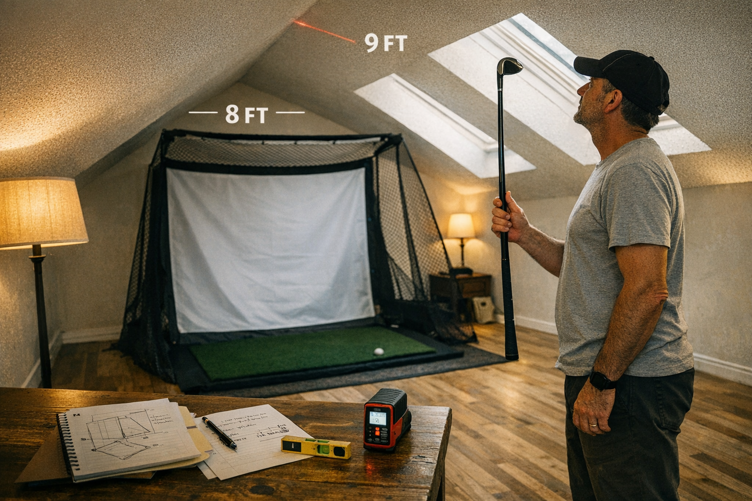Plafondhoogte meten voor golf simulator