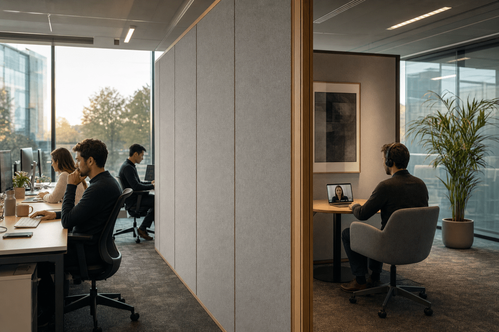 Hoe kies je de juiste akoestische scheidingswand voor een kantoor, klaslokaal of horecaruimte op basis van geluidsabsorptie en privacy?