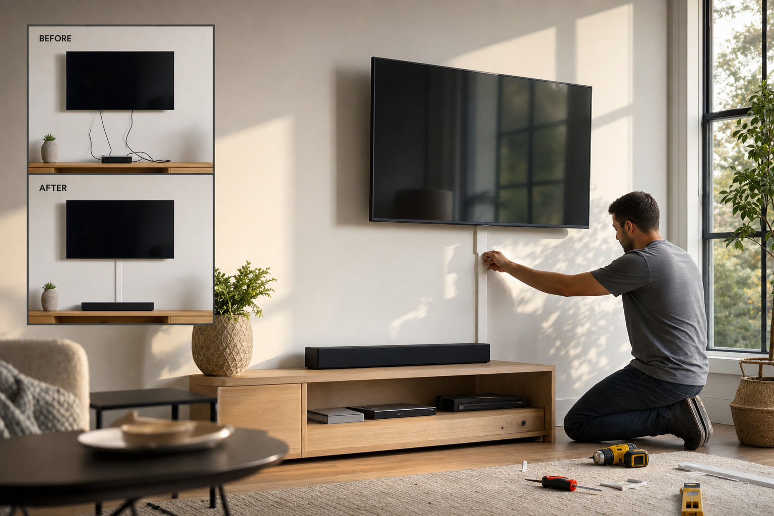 TV beugel 55 inch montage met kabelmanagement